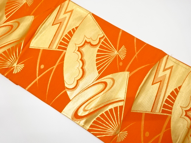 JAPANESE KIMONO / ANTIQUE FUKURO OBI / WOVEN FOLDING FAN PATTERN